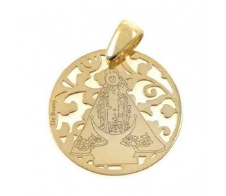 Medalla Virgen Fuensanta en Plata de Ley cubierta por baño de Oro. 25mm MF005D