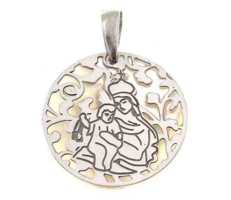 Medalla Virgen del Carmen nacar y plata de ley 25mm MCM005NP