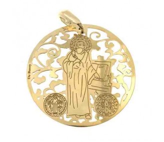 Medalla San Benito en plata de ley cubierta de oro de 18kt 35 mm MSB003D