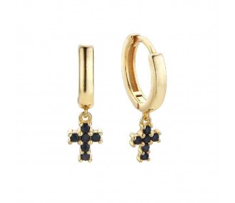 Pendientes Pretty Jewels Black aros con cruz, 1,5 cm, dorado REF:00510613