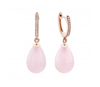 Pendientes  Aurum 18K, cuarzo rosa en forma de gota y pave de diamantes, oro rosa REF:00511368