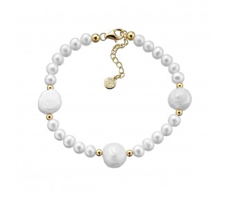 Pulsera Coco, 3 perlas barrocas combinadas con perlas redondas, dorado, 18+4 cm REF:00510960