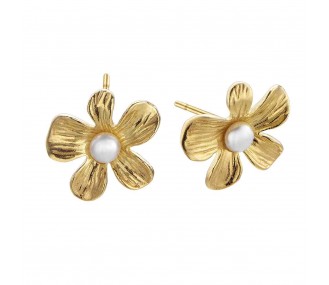 Pendientes Pearl flor con detalle de perla en el centro, dorado 18 x 15 mm REF:00511297