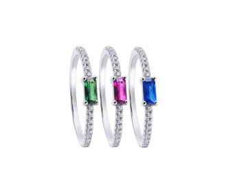 Anillo Pretty Jewels, 3 anillos, baguette de colores: rosa, verde y azul  con detalles de circonitas
