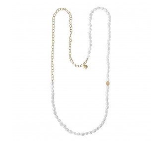 Collar CoCo, perla barroca combinada con cadena y detalle de pepita de plata, dorado, ajustable, 100