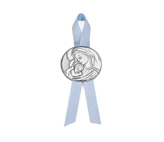 Medalla De Cuna Doble Virgen Con Niño En El  Regazo Azul 6 Cm Mate-Brillo REF:07500278