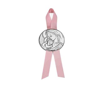 Medalla De Cuna Doble Virgen Con Niño En El Regazo Rosa 6 Cm Mate-Brillo REF:07500279