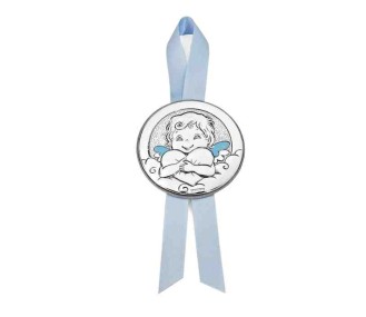 Medalla De Cuna Doble Angel Con Corazón Azul 7 Cm Brillo REF:07500280