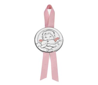 Medalla De Cuna Doble Angel Con Corazón Rosa 7 Cm Brillo REF:07500281