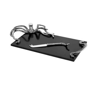 Bandeja Fondo Marino, octopus,  granito y asas en metal, con cuchillo, 41x22x1cm REF:07500667