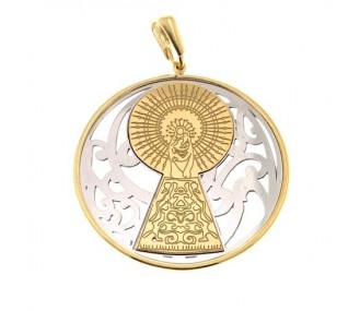 Medalla Virgen Pilar en Plata de Ley  bicolor.  40mm MP008B