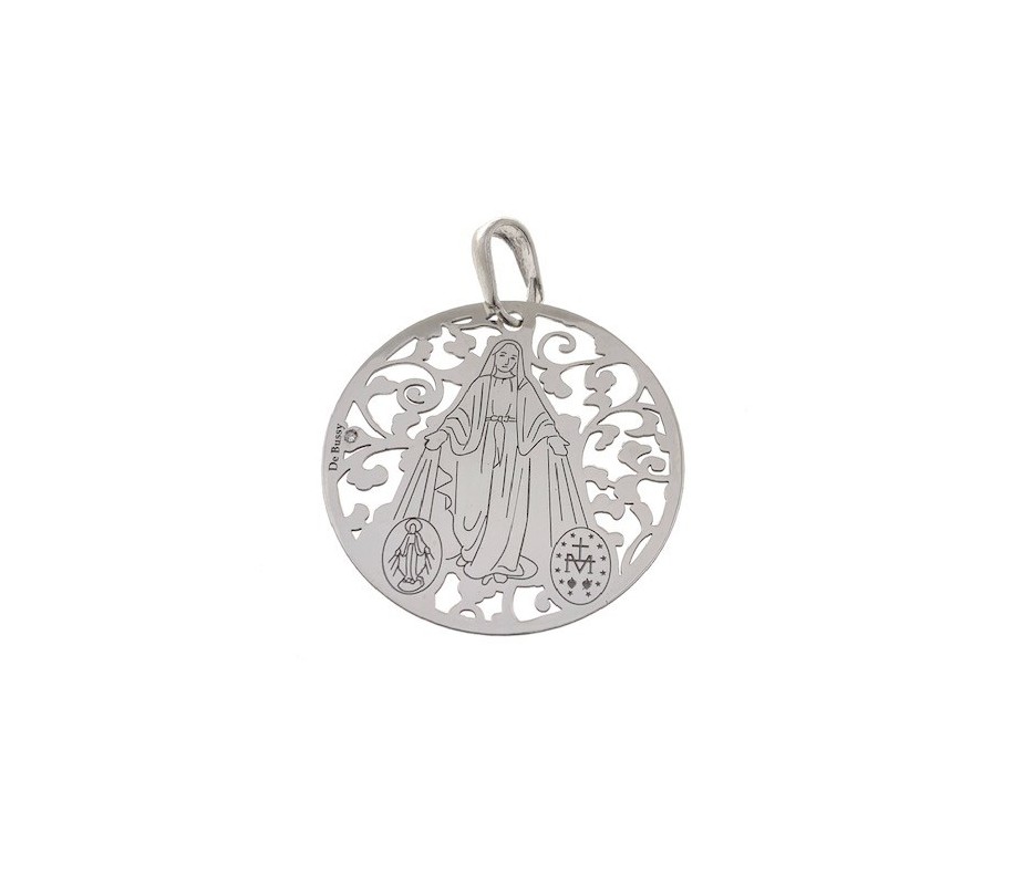 Medalla Virgen de la Milagrosa plata de ley y diamante 35 mm MMI003PBT