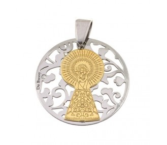 Medalla Virgen Pilar en Plata de Ley  cubierta de oro de 18kt y diamante 25mm MP005BBT