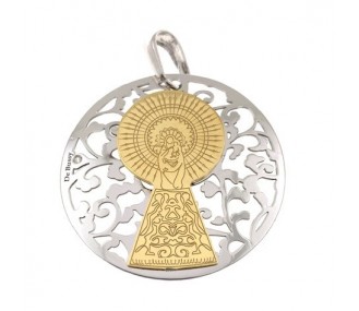 Medalla Virgen Pilar en Plata de Ley  cubierta de oro de 18kt y diamante 35mm MP003BBT